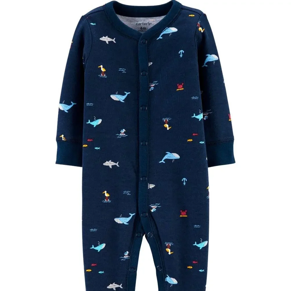 Ocean Print Sleep & Play Preemie Footed Snap Romper NWT Cotton